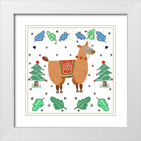 Holiday Llama White Modern Wood Framed Art Print with Double Matting by Del Sol, Ani