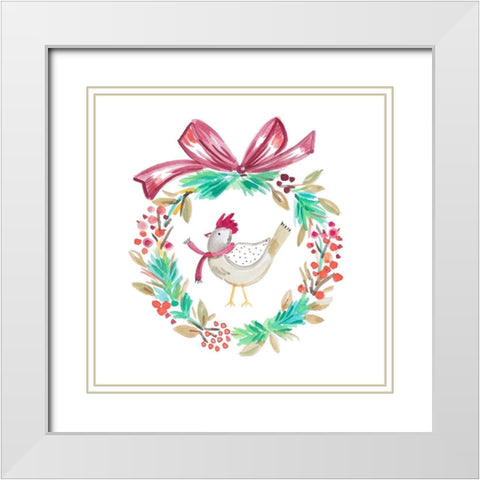 Holiday Bird Wreath I White Modern Wood Framed Art Print with Double Matting by Del Sol, Ani