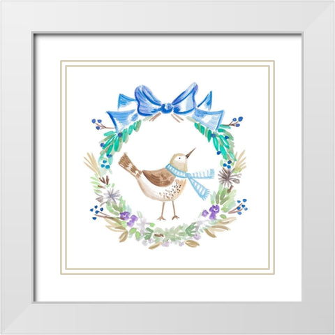 Holiday Bird Wreath II White Modern Wood Framed Art Print with Double Matting by Del Sol, Ani