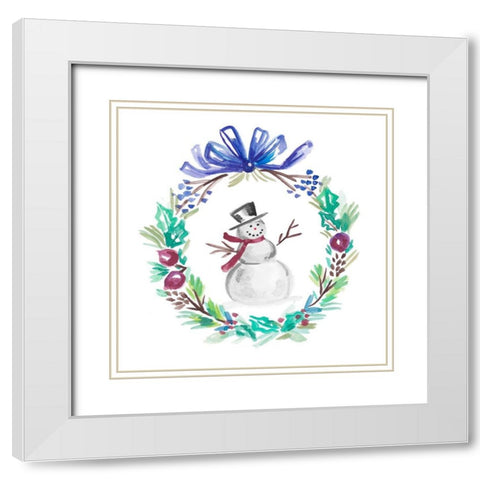 Holiday Snowman Wreath I White Modern Wood Framed Art Print with Double Matting by Del Sol, Ani