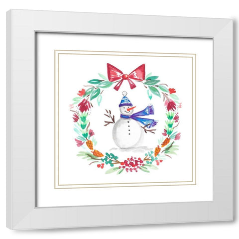 Holiday Snowman Wreath II White Modern Wood Framed Art Print with Double Matting by Del Sol, Ani