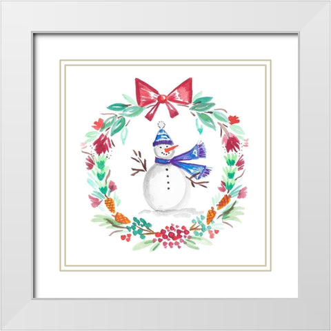 Holiday Snowman Wreath II White Modern Wood Framed Art Print with Double Matting by Del Sol, Ani