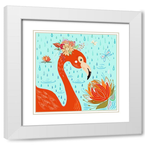 Flamingo in the Rain White Modern Wood Framed Art Print with Double Matting by Del Sol, Ani
