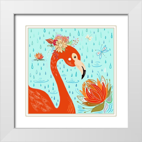 Flamingo in the Rain White Modern Wood Framed Art Print with Double Matting by Del Sol, Ani
