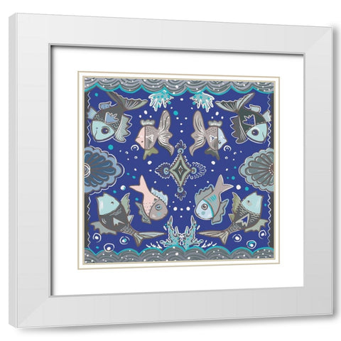 Fishes in Blue Sea White Modern Wood Framed Art Print with Double Matting by Del Sol, Ani