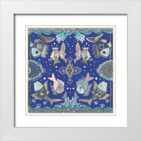 Fishes in Blue Sea White Modern Wood Framed Art Print with Double Matting by Del Sol, Ani