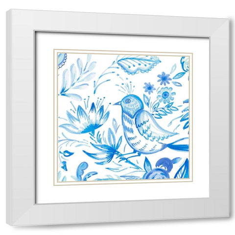 Birds in Blue II White Modern Wood Framed Art Print with Double Matting by Del Sol, Ani