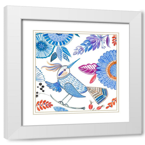 Bird with Flowers I White Modern Wood Framed Art Print with Double Matting by Del Sol, Ani