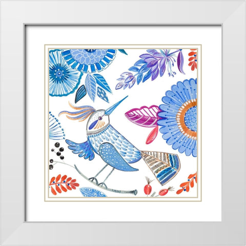 Bird with Flowers I White Modern Wood Framed Art Print with Double Matting by Del Sol, Ani