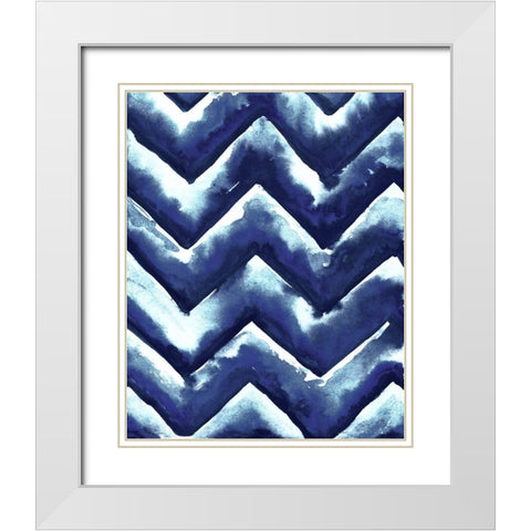 Shibori Zig Zag White Modern Wood Framed Art Print with Double Matting by Medley, Elizabeth