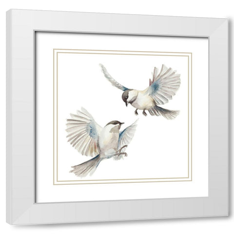 Isolated Birds White Modern Wood Framed Art Print with Double Matting by Pinto, Patricia