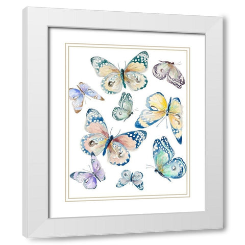 Colorful Isolated Butterflies White Modern Wood Framed Art Print with Double Matting by Pinto, Patricia