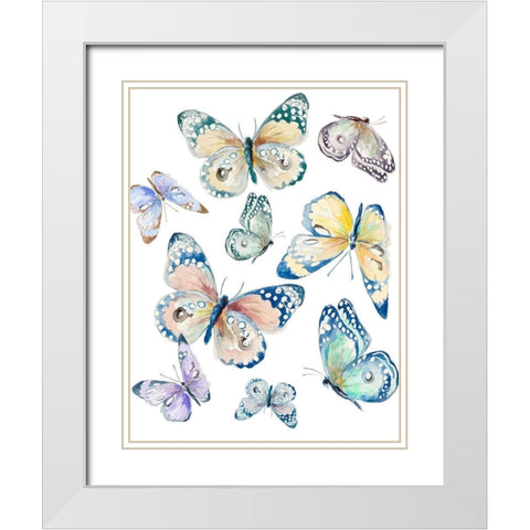 Colorful Isolated Butterflies White Modern Wood Framed Art Print with Double Matting by Pinto, Patricia