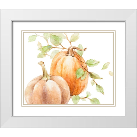 Fall Vines and Two Pumpkins White Modern Wood Framed Art Print with Double Matting by Loreth, Lanie