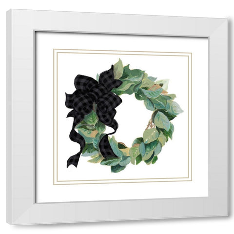Farmhouse Wreath White Modern Wood Framed Art Print with Double Matting by Pinto, Patricia