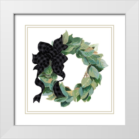 Farmhouse Wreath White Modern Wood Framed Art Print with Double Matting by Pinto, Patricia