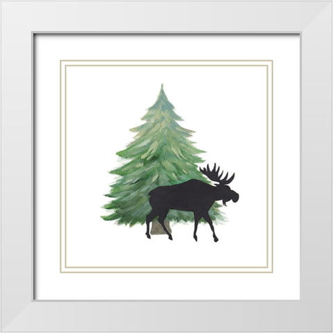 Farmhouse Christmas Moose White Modern Wood Framed Art Print with Double Matting by Pinto, Patricia
