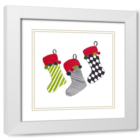 Christmas Stockings White Modern Wood Framed Art Print with Double Matting by Pinto, Patricia
