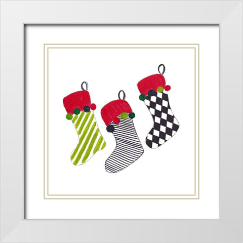 Christmas Stockings White Modern Wood Framed Art Print with Double Matting by Pinto, Patricia