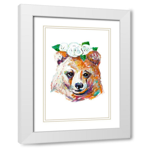 Bear with Flower Crown White Modern Wood Framed Art Print with Double Matting by Beauchamp, Andy