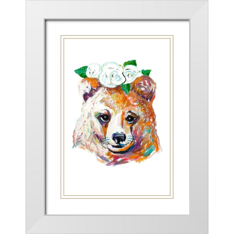 Bear with Flower Crown White Modern Wood Framed Art Print with Double Matting by Beauchamp, Andy