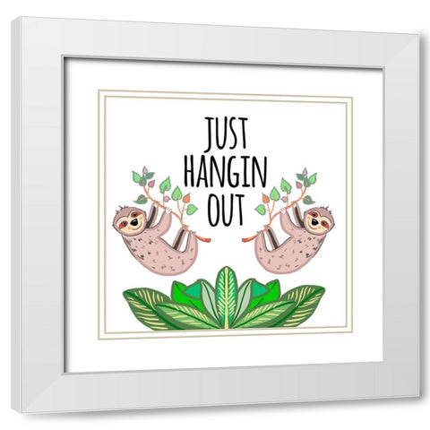 Hangin Out Sloth White Modern Wood Framed Art Print with Double Matting by Del Sol, Ani