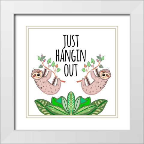 Hangin Out Sloth White Modern Wood Framed Art Print with Double Matting by Del Sol, Ani