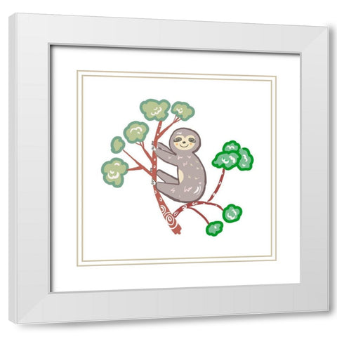 Smiling Sloth White Modern Wood Framed Art Print with Double Matting by Del Sol, Ani
