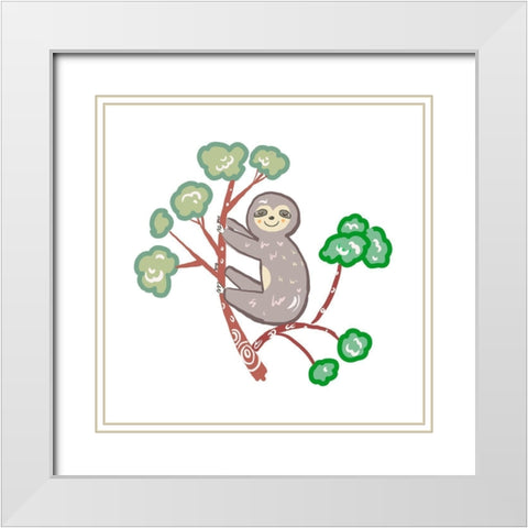 Smiling Sloth White Modern Wood Framed Art Print with Double Matting by Del Sol, Ani