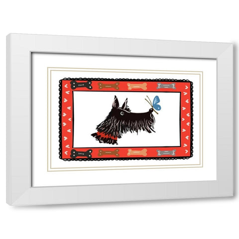 Dog With A Butterfly Friend White Modern Wood Framed Art Print with Double Matting by Del Sol, Ani