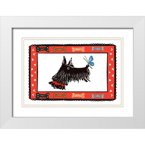 Dog With A Butterfly Friend White Modern Wood Framed Art Print with Double Matting by Del Sol, Ani