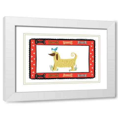 Dog with a Bird Friend White Modern Wood Framed Art Print with Double Matting by Del Sol, Ani