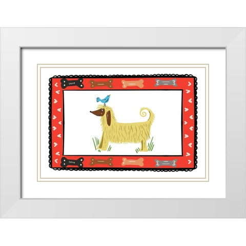 Dog with a Bird Friend White Modern Wood Framed Art Print with Double Matting by Del Sol, Ani