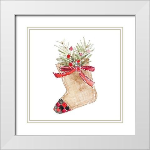 Burlap Stocking Ornament I White Modern Wood Framed Art Print with Double Matting by Loreth, Lanie