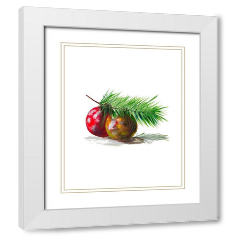 Christmas Bulb on Pine White Modern Wood Framed Art Print with Double Matting by Beauchamp, Andy