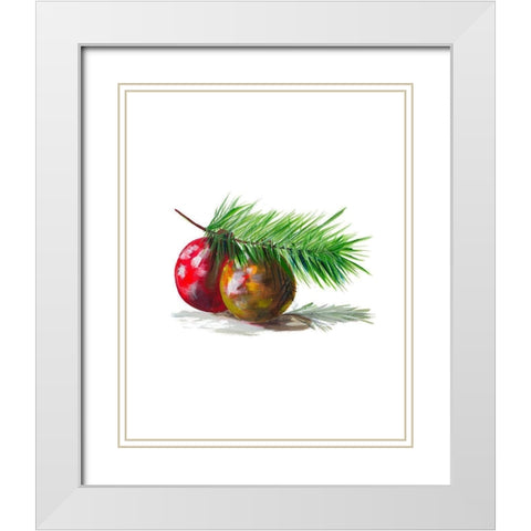 Christmas Bulb on Pine White Modern Wood Framed Art Print with Double Matting by Beauchamp, Andy
