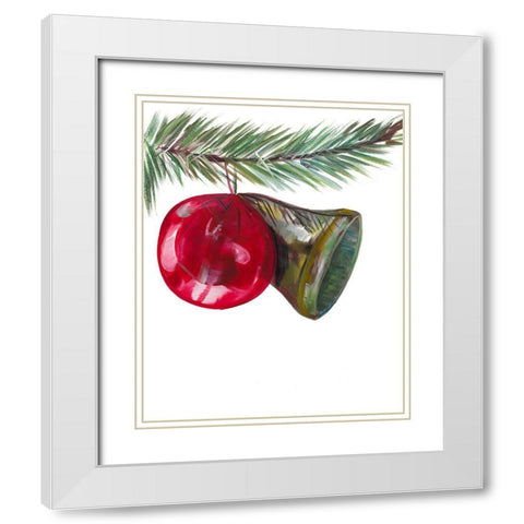 Christmas Bell on Pine White Modern Wood Framed Art Print with Double Matting by Beauchamp, Andy