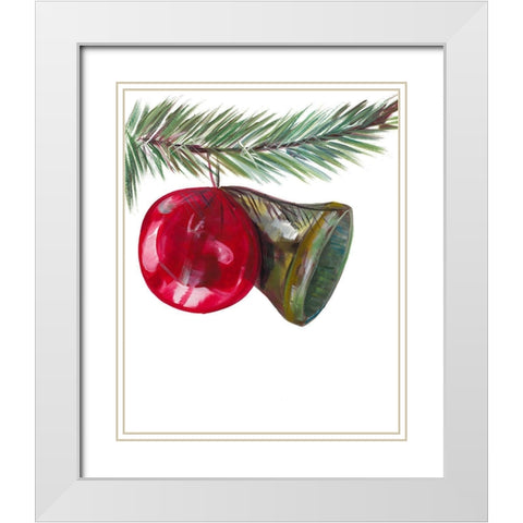 Christmas Bell on Pine White Modern Wood Framed Art Print with Double Matting by Beauchamp, Andy