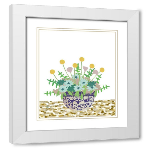 Soft Blooms in Vase With Border IV White Modern Wood Framed Art Print with Double Matting by Bucheli, Jen