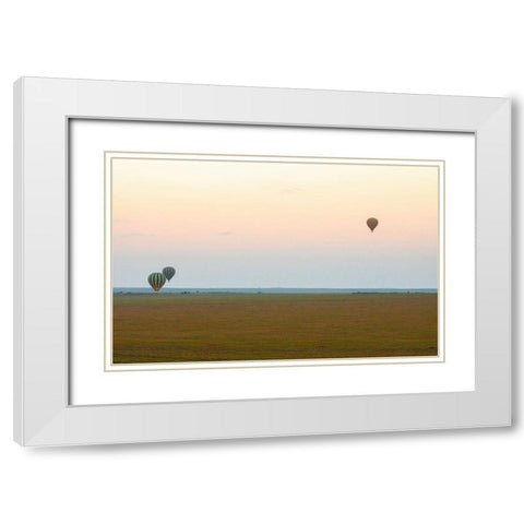 Hot Air Balloons over Kenya II White Modern Wood Framed Art Print with Double Matting by Mansfield, Kathy