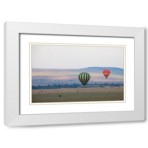 Hot Air Balloons over Kenya I White Modern Wood Framed Art Print with Double Matting by Mansfield, Kathy