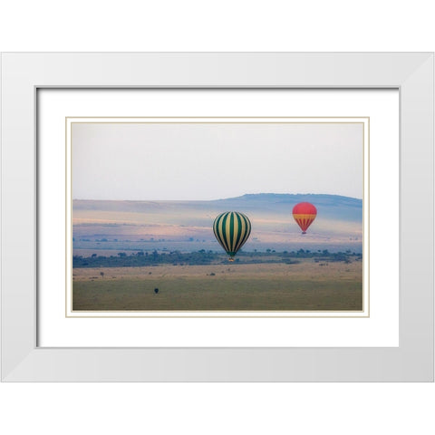 Hot Air Balloons over Kenya I White Modern Wood Framed Art Print with Double Matting by Mansfield, Kathy
