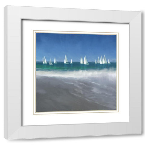 Harbor Sailing White Modern Wood Framed Art Print with Double Matting by Meneely, Dan