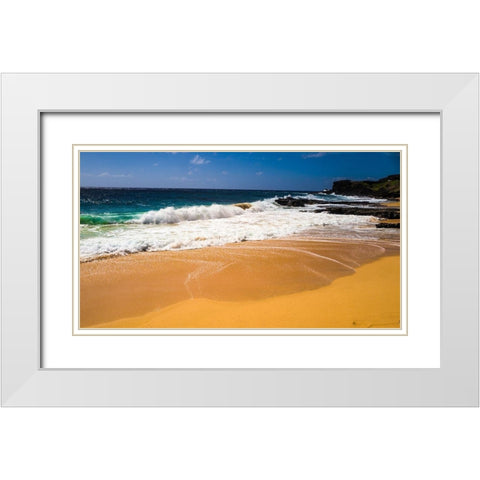 Oahu Shore Waves White Modern Wood Framed Art Print with Double Matting by Bill Carson Photography