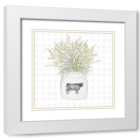 Potted Farm Herbs III White Modern Wood Framed Art Print with Double Matting by Gaynor, Janice