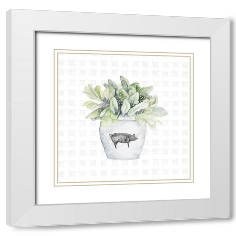 Potted Farm Herbs IV White Modern Wood Framed Art Print with Double Matting by Gaynor, Janice