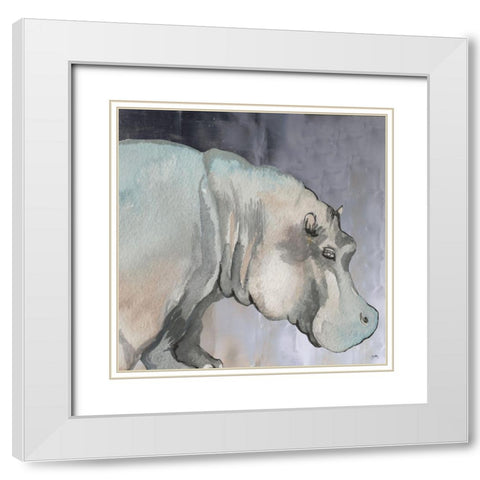 Thoughtful Hippo White Modern Wood Framed Art Print with Double Matting by Medley, Elizabeth