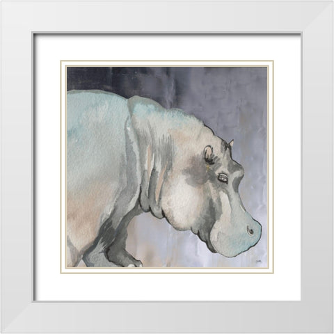 Thoughtful Hippo White Modern Wood Framed Art Print with Double Matting by Medley, Elizabeth