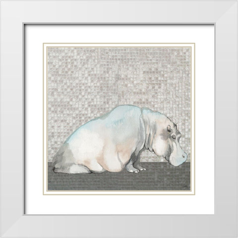 Introspective Hippo White Modern Wood Framed Art Print with Double Matting by Medley, Elizabeth