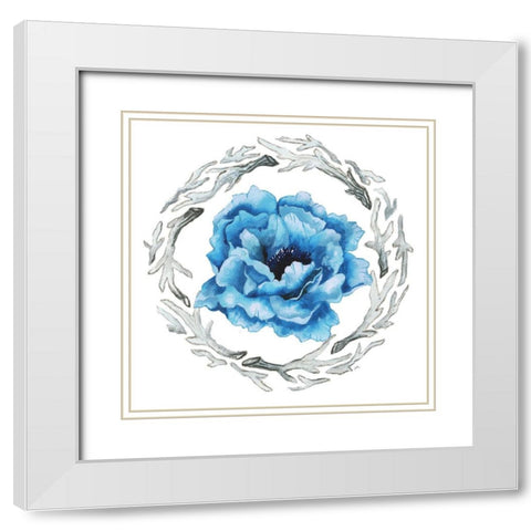 Blue Flower I White Modern Wood Framed Art Print with Double Matting by Medley, Elizabeth